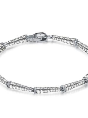 Pave Setting Lola Linked Bracelet in Sterling Silver with Diamond Simulants
