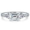 Emerald Cut Three Stone Engagement Ring Sterling Silver 1.95 CTW