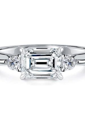 Emerald Cut Three Stone Engagement Ring Sterling Silver 1.95 CTW