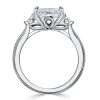 Emerald Cut Three Stone Engagement Ring Sterling Silver 1.95 CTW