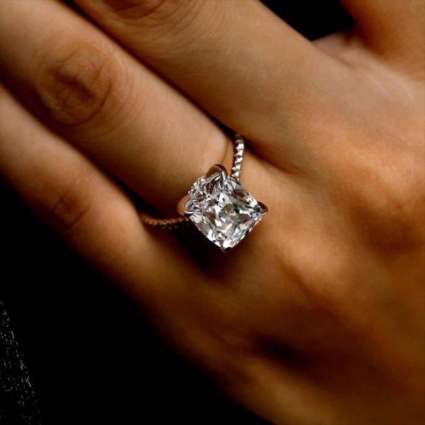 Cushion Cut Sterling Silver Engagement Ring - 5 Carat Simulated Diamond