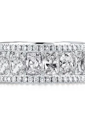 8.75 CT. TW. Cushion Cut Band Ring in Rhodium Plated 925 Sterling Silver