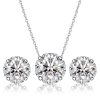 Vintage Style Round Cut White Sapphire Necklace and Earrings Jewelry Set in Rhodium Plated Sterling Silver