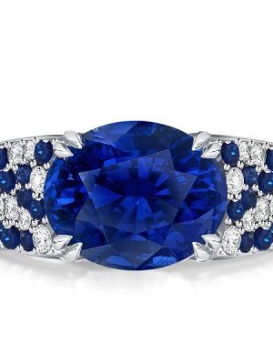 Oval Blue Sapphire Wedding Band - 925 Sterling Silver Ring for Women