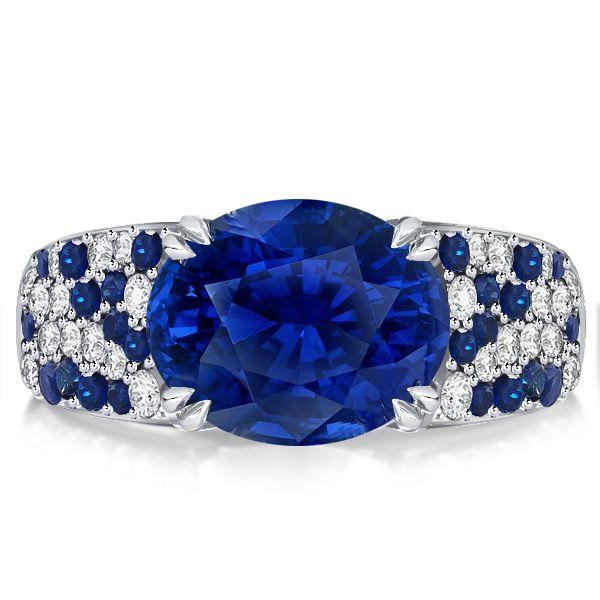 Oval Blue Sapphire Wedding Band - 925 Sterling Silver Ring for Women