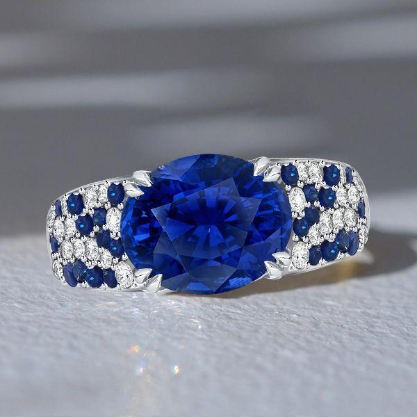 Oval Blue Sapphire Wedding Band - 925 Sterling Silver Ring for Women