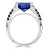 Oval Blue Sapphire Wedding Band - 925 Sterling Silver Ring for Women