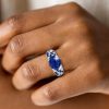 Oval Blue Sapphire Wedding Band - 925 Sterling Silver Ring for Women