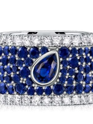 Micro-Pave Emerald & Pear Cut Blue Sapphire Eternity Band in Sterling Silver