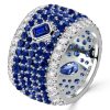 Micro-Pave Emerald & Pear Cut Blue Sapphire Eternity Band in Sterling Silver