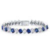 Emerald Cut White & Blue Stone Tennis Bracelet - Sterling Silver