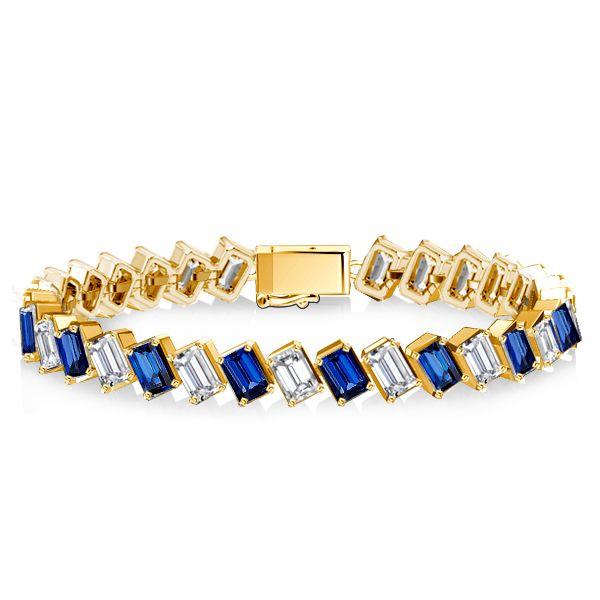Emerald Cut White & Blue Stone Tennis Bracelet - Sterling Silver
