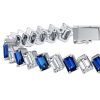 Emerald Cut White & Blue Stone Tennis Bracelet - Sterling Silver