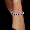 Emerald Cut White & Blue Stone Tennis Bracelet - Sterling Silver