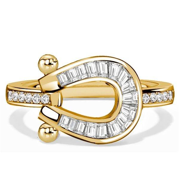 18K Gold Plated Sterling Silver Horseshoe Engagement Ring with Channel Set Stones