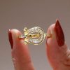 18K Gold Plated Sterling Silver Horseshoe Engagement Ring with Channel Set Stones