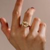 18K Gold Plated Sterling Silver Horseshoe Engagement Ring with Channel Set Stones