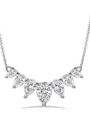 Pear Cut Created White Sapphire Pendant Necklace in Rhodium Plated 925 Sterling Silver