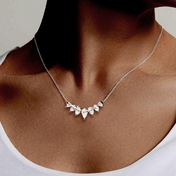 Pear Cut Created White Sapphire Pendant Necklace in Rhodium Plated 925 Sterling Silver