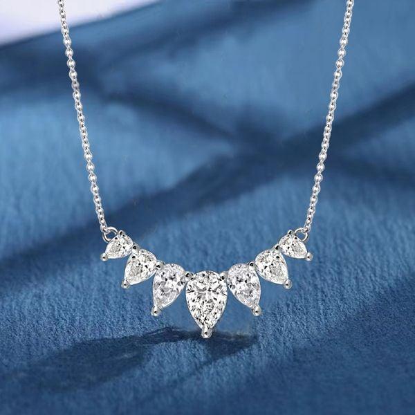 Pear Cut Created White Sapphire Pendant Necklace in Rhodium Plated 925 Sterling Silver