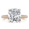 Rose Gold Cushion Cut Engagement Ring - Micro Pave Halo, 9.52 CT Simulated Diamond