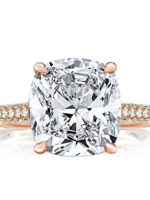 Rose Gold Cushion Cut Engagement Ring - Micro Pave Halo, 9.52 CT Simulated Diamond