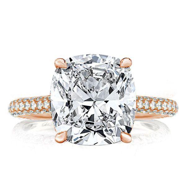 Rose Gold Cushion Cut Engagement Ring - Micro Pave Halo, 9.52 CT Simulated Diamond