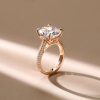 Rose Gold Cushion Cut Engagement Ring - Micro Pave Halo, 9.52 CT Simulated Diamond