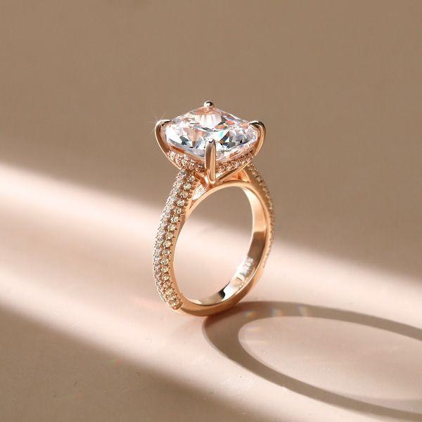 Rose Gold Cushion Cut Engagement Ring - Micro Pave Halo, 9.52 CT Simulated Diamond