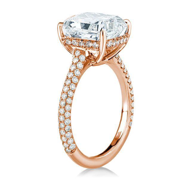 Rose Gold Cushion Cut Engagement Ring - Micro Pave Halo, 9.52 CT Simulated Diamond