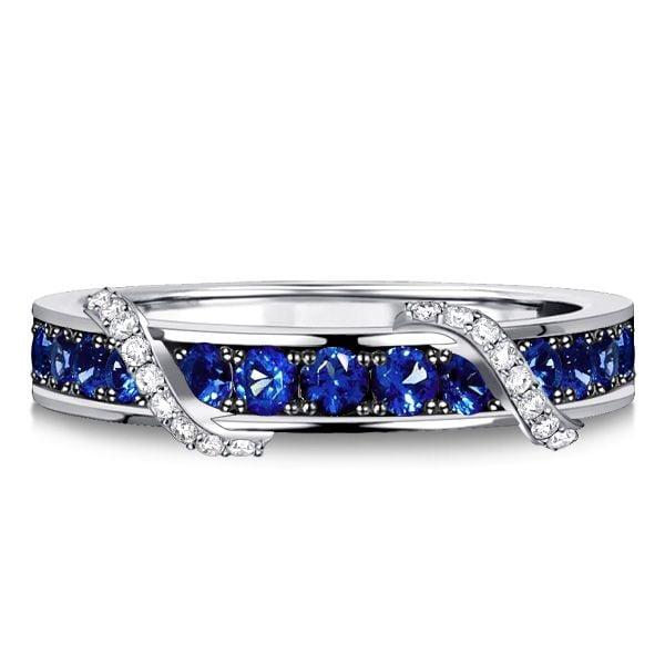 Blue Sapphire Ribbon Wedding Band in Sterling Silver (0.48 CTW)