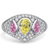 Three Stone Pear Pink Sapphire and Yellow Topaz Engagement Ring in Sterling Silver