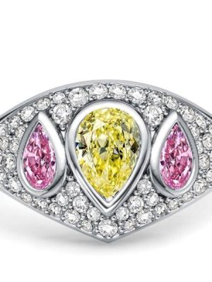 Three Stone Pear Pink Sapphire and Yellow Topaz Engagement Ring in Sterling Silver