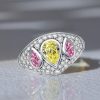 Three Stone Pear Pink Sapphire and Yellow Topaz Engagement Ring in Sterling Silver