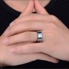 Cross Titanium Steel Wedding Band - Silver & Blue Comfort Fit Ring