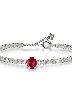 Ruby Tennis Bracelet for Women in Sterling Silver - Oval & Round Cut