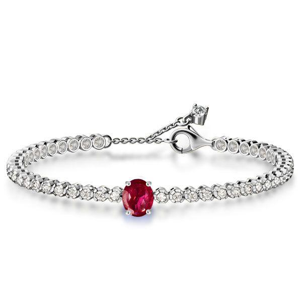Ruby Tennis Bracelet for Women in Sterling Silver - Oval & Round Cut