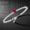 Ruby Tennis Bracelet for Women in Sterling Silver - Oval & Round Cut