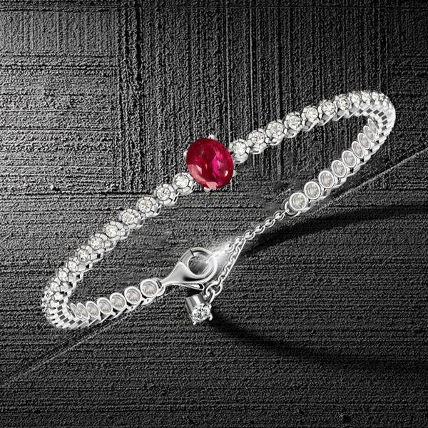 Ruby Tennis Bracelet for Women in Sterling Silver - Oval & Round Cut