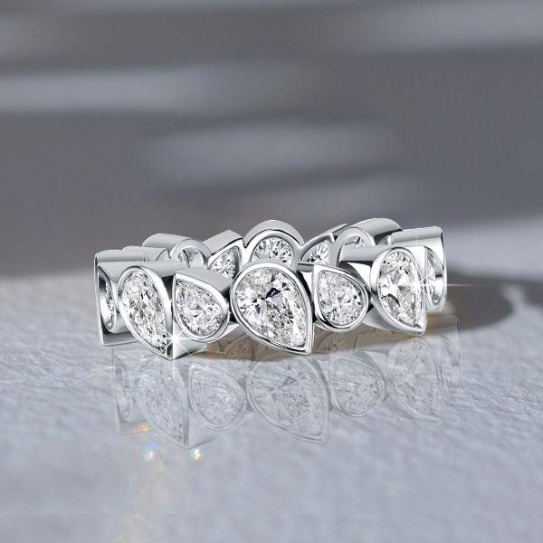Women's Pear Cut Eternity Wedding Band, Bezel Setting, 5.68 CT. TW., 925 Sterling Silver