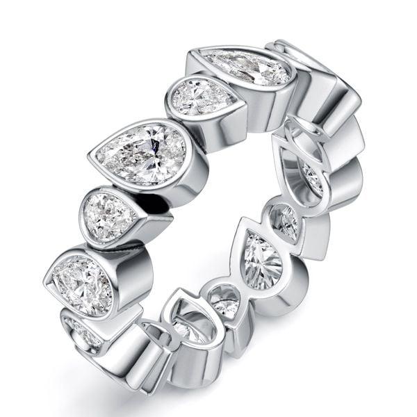 Women's Pear Cut Eternity Wedding Band, Bezel Setting, 5.68 CT. TW., 925 Sterling Silver