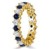 Golden Blue & White Sapphire Thin Eternity Wedding Band - 18K Gold Plated Sterling Silver