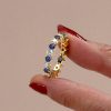 Golden Blue & White Sapphire Thin Eternity Wedding Band - 18K Gold Plated Sterling Silver