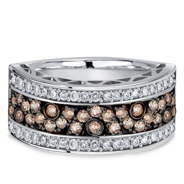 Two-Tone Black Diamond Wedding Band | 0.96 CTW Multi-Row Sterling Silver Ring