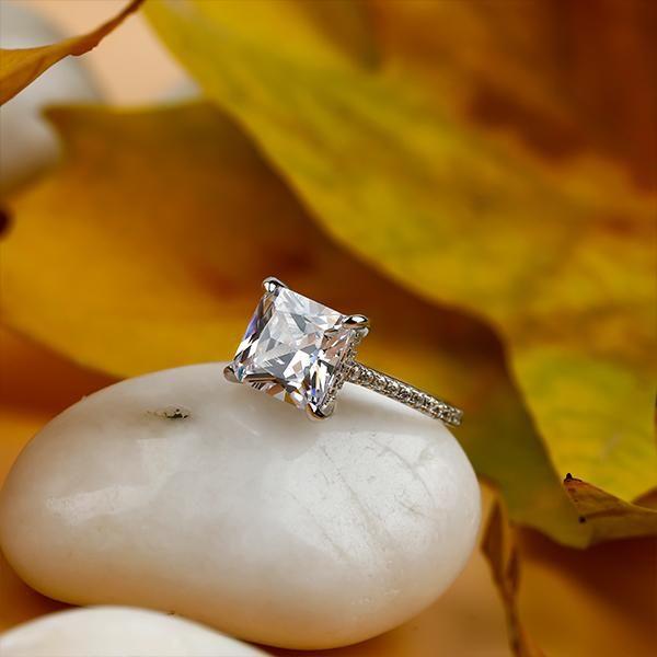 Princess Cut White Sapphire Engagement Ring - 925 Sterling Silver