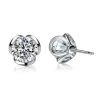 White Sapphire Floral Stud Earrings - 925 Sterling Silver (Multiple Plating Options)