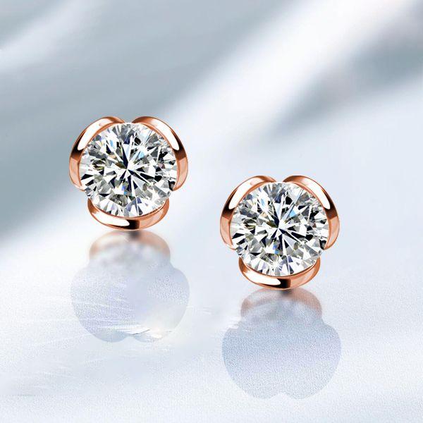 White Sapphire Floral Stud Earrings - 925 Sterling Silver (Multiple Plating Options)