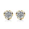 White Sapphire Floral Stud Earrings - 925 Sterling Silver (Multiple Plating Options)