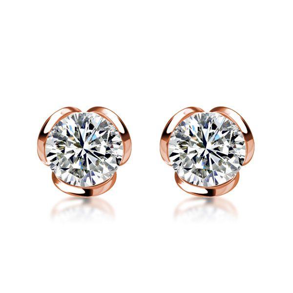 White Sapphire Floral Stud Earrings - 925 Sterling Silver (Multiple Plating Options)