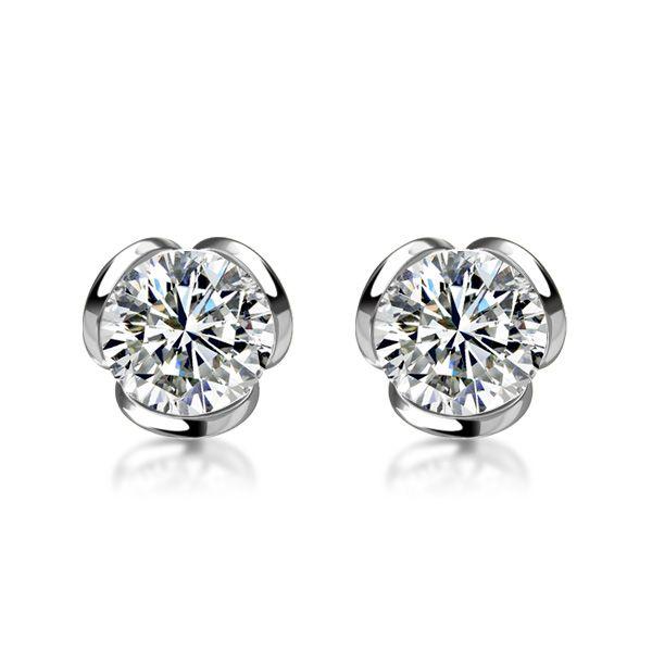 White Sapphire Floral Stud Earrings - 925 Sterling Silver (Multiple Plating Options)